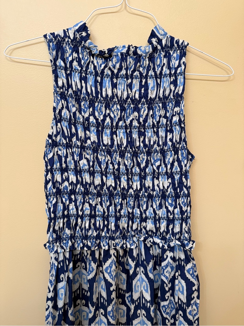 Sleeveless Blue Printed Maxi Dress with Smocked Bodice - Picture 8 of 8